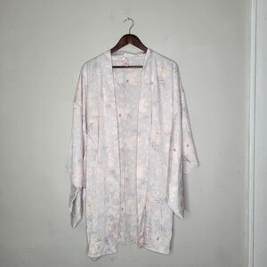 Victorias Secret Sz L Gray Floral Satin Kimono Robe Peignor Romantic NO BELT